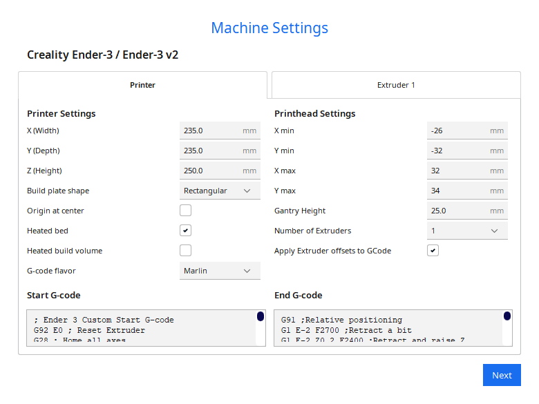 Ultimaker Cura 5 machinesettings