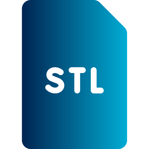 A blue gradient illustration of a STL file with the letters "STL" prominently displayed.