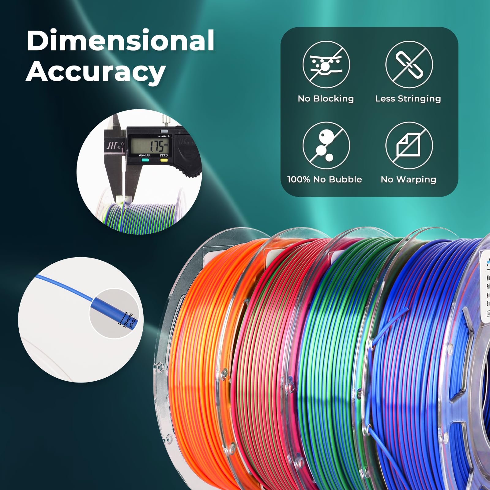 AMOLEN 3D Printer Filament Bundle, PLA Filament 1.75mm, Dual Color Filament, Silk Red Gold, Silk Red Green, Silk Red Blue, Silk Blue Green, 3D Printing Filament 200gX 4 Spools