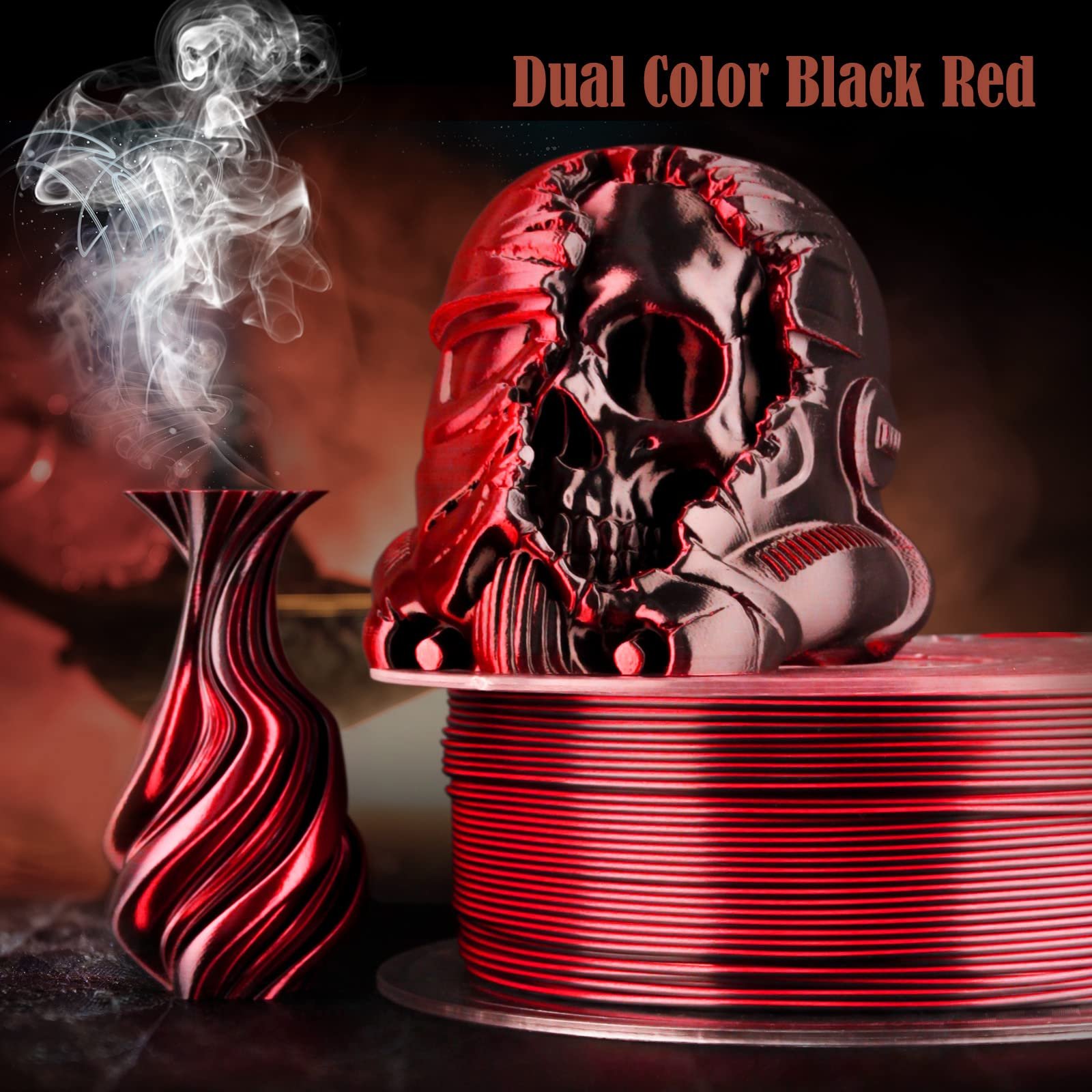 SUMLAND PLA Filament 3D Printer Filament,Silk PLA Filament Dual Color PLA Filament 1.75mm+/-0.02mm Black Red/Black Green/Black Purple/Black Gold,3D Printing Filament Bundle 200gX 4 Spools