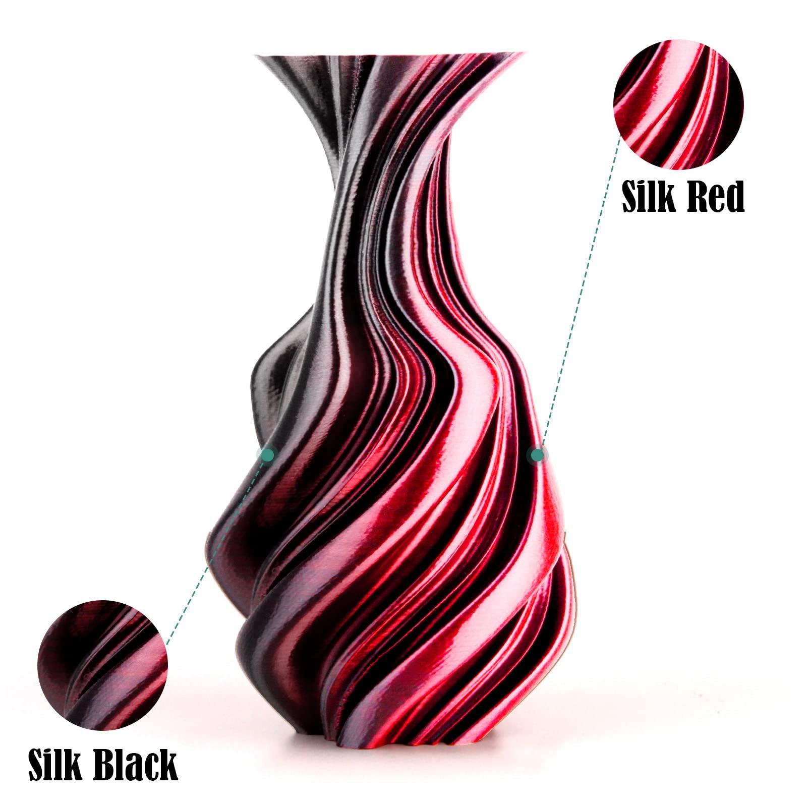 SUMLAND PLA Filament 3D Printer Filament,Silk PLA Filament Dual Color PLA Filament 1.75mm+/-0.02mm Black Red/Black Green/Black Purple/Black Gold,3D Printing Filament Bundle 200gX 4 Spools