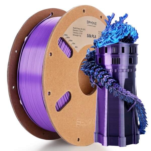 ERYONE Tri-Color Silk PLA 1KG – Premium 3D Printer Filament for FDM Printing, 1.75mm Diameter