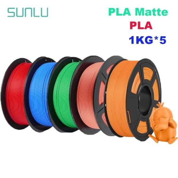 SUNLU Mix-Color 5Roll PLA/PLA Matte/Clear Filament 1.75mm 1kg Spool (2.2lbs) Neatly Wound Filament Fit Most FDM Printer