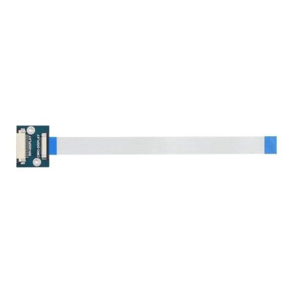 A flat ribbon cable with a small connector at one end and a blue tab for easy handling.