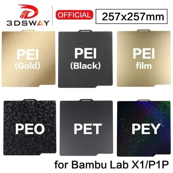 For Bambu Lab X1 X1C P1P 257x257mm PET PEO PEY PEI Smooth Build Plate Spring Steel Sheet Textured Magnetic Base 3D Printer Parts