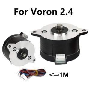 Two mechanical motors designed for the Voron 2.4 3D printer, one on the left and one on the right, with a bundle of wires shown below, indicating the length as 1 metre.
