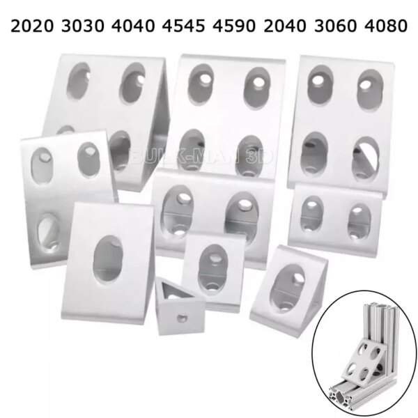 4Pcs Silver Aluminum Right Angle Triangle Connector Brackets for 2020/3030/4040/4545/4590/2040/3060/4080 Profiles - Durable Triangle Block
