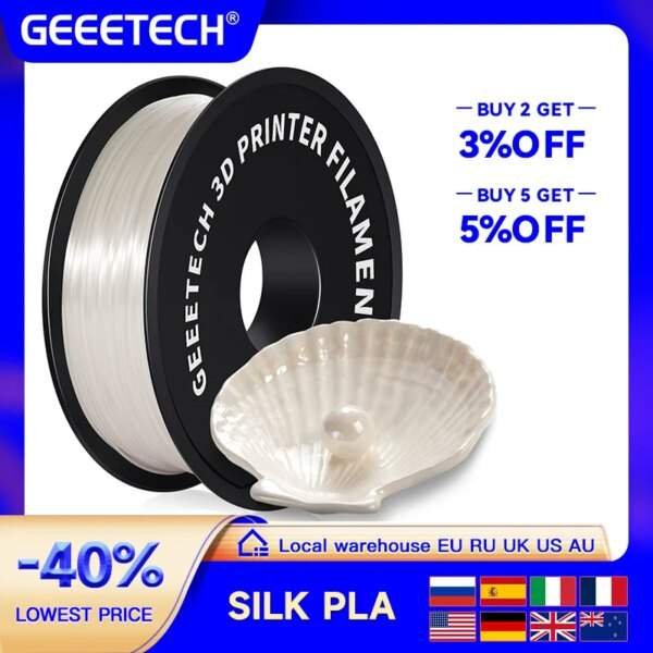 Buy GEEETECH Silk PLA 3D Filament 1kg - 1.75mm Spool for Stunning Prints | Fast Delivery & Vacuum Sealed